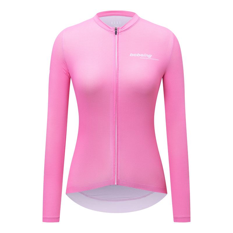 BCBE-ING Women s Summer Breathable Long Sleeve Cycling Jersey with Sun Protection for Road Biking L розовый