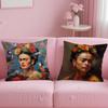 Housse de coussin Art Peinture F-Fridas Peluche Courte Douce Impression Double Face Décoration Intérieure Housse de Coussin Lavable en Machine Cadeau