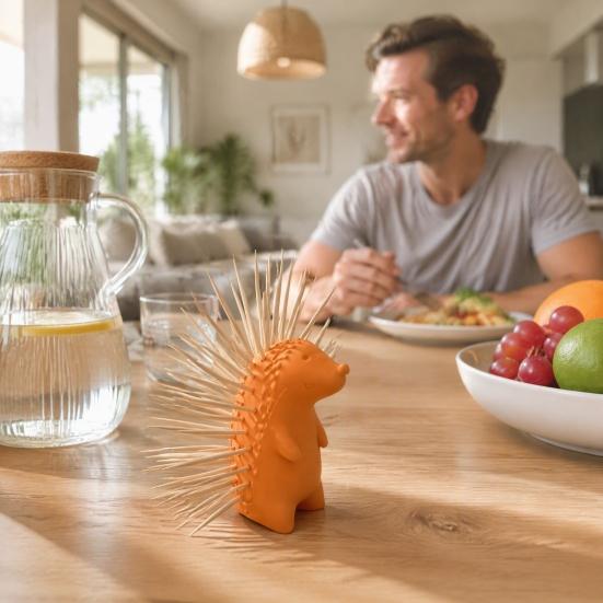 Small Desktop Storage Box Hedgehog Toothpick Holder, 3D Printed Animal Stand, Cute Refillable Decorative Dispenser for Home Office Restaurant,