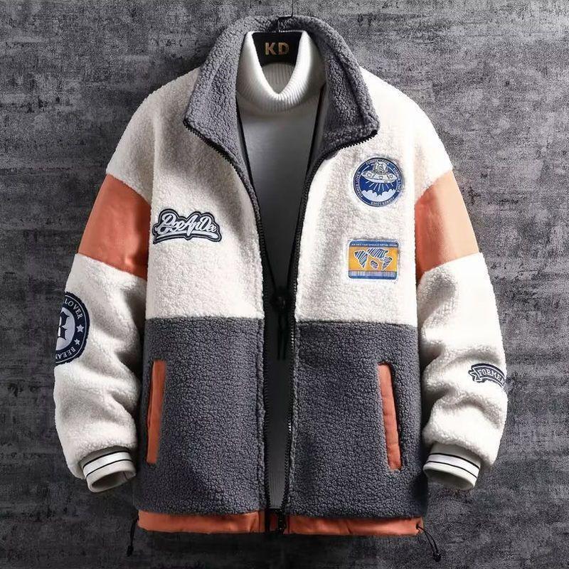 Men's Trendy Hooded Cotton Jacket - Lambswool, Plus Size, Autumn/Winter, Hong Kong Style, Loose Fit, Casual, Warm, Couple's Outerwear