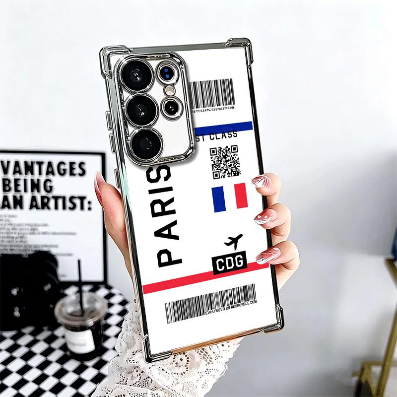 Travel Air Ticket Label Soft Phone Case For Samsung Galaxy S26 Ultra S25 Edge S24 FE S23 Plus S22 S21 + S20 Plating Anti-Fall Fu