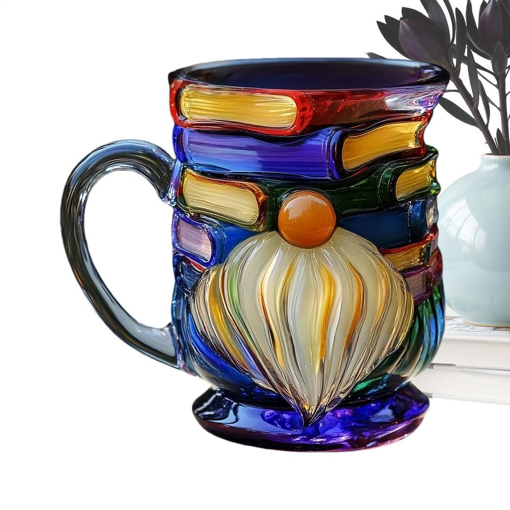 Coffee Cup 3D Gnome Book Hand-painted Ceramic Drinking Mug Fun Tea Cup for Family Friends Beverages Birthdays Home Indoor Travel