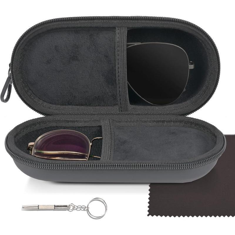 1pc Double Mirror Box, With Zipper Closure & Clip,Portable Eyewear Storage Box for 2 Glasses,Sunglasses Holder, Colored Contacts