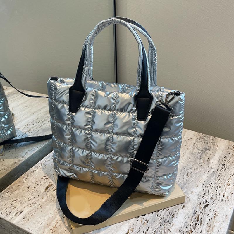 Ny Dame Puffy Tote Bag PU Lakklær Vattert Stor Størrelse Student Laptop Crossbody Bag