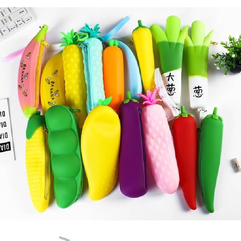 Süßes Silikon-Federmäppchen für Kinder Frucht- und Gemüse-Design Entzückliche Cartoon-Aufbewahrungstasche