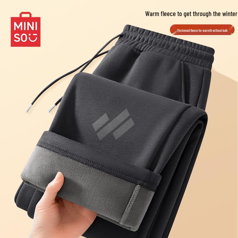 MINISO Men's Autumn/Winter Fleece Lined Straight-Leg Casual Pants