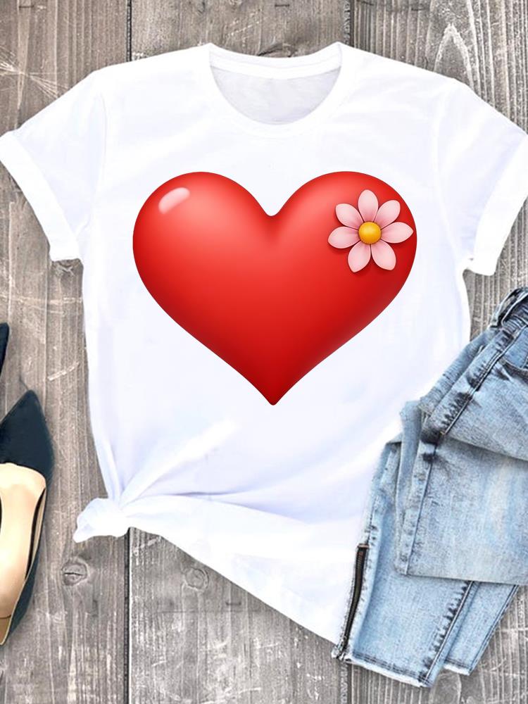 (Asian Size) flower sweet 90s  Short Sleeve T-shirts Lady Female Top Printed Fashion Clothing Women Graphic Casual T Shirt Tee