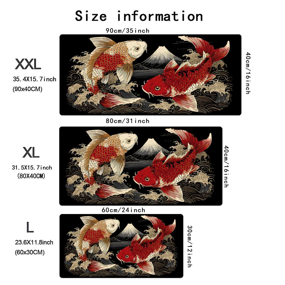 Japanese Koi Design Mouse Pad XXL Large Desk Mat Gaming Office Anti Slip Rubber Base Keyboard Mat Durable Computer Accessories