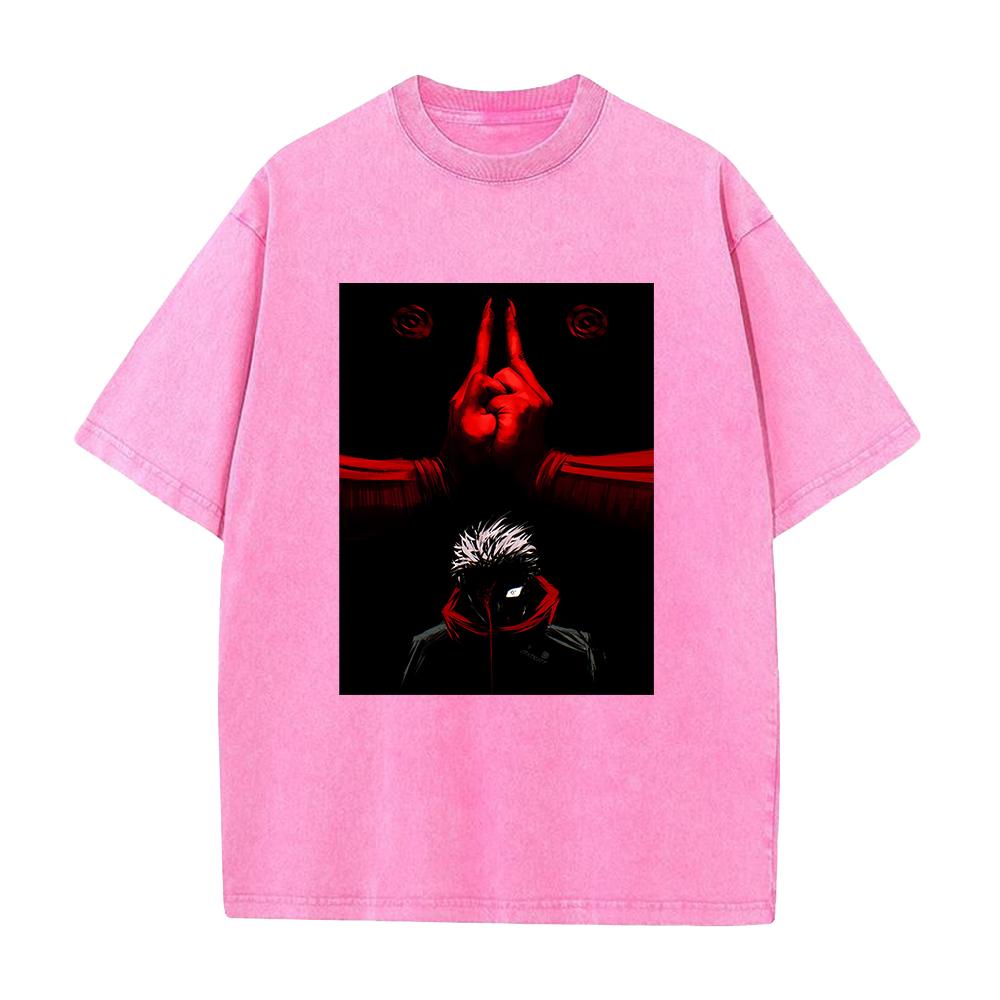 Manga Jujutsu Kaisen Ryomen Sukuna Printed Tee Men Women Clothing Washed Cotton T-shirt Casual Oversized T Shirt Harajuku Tshirt