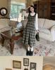 2025 Autumn/Winter Petite Green Plaid College-Style Two-Piece Dress for Women