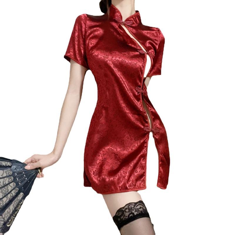 Sex underwear sexy retro civilian uniform passion side slit hot short free cheongsam