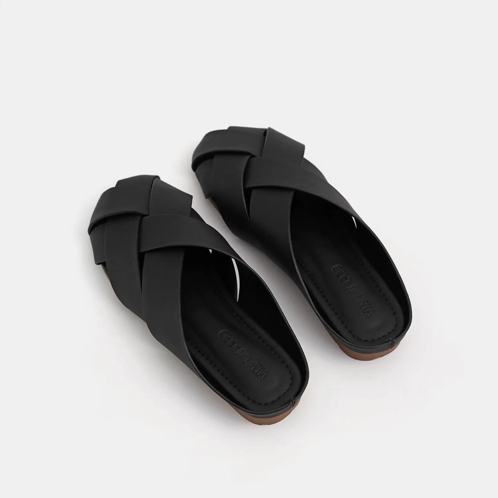 Модные женские кожаные плетеные тапочки — фото 3