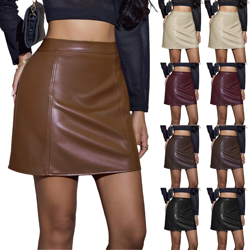 Women's Leather Bodycon Skirt with Zipper, Color
