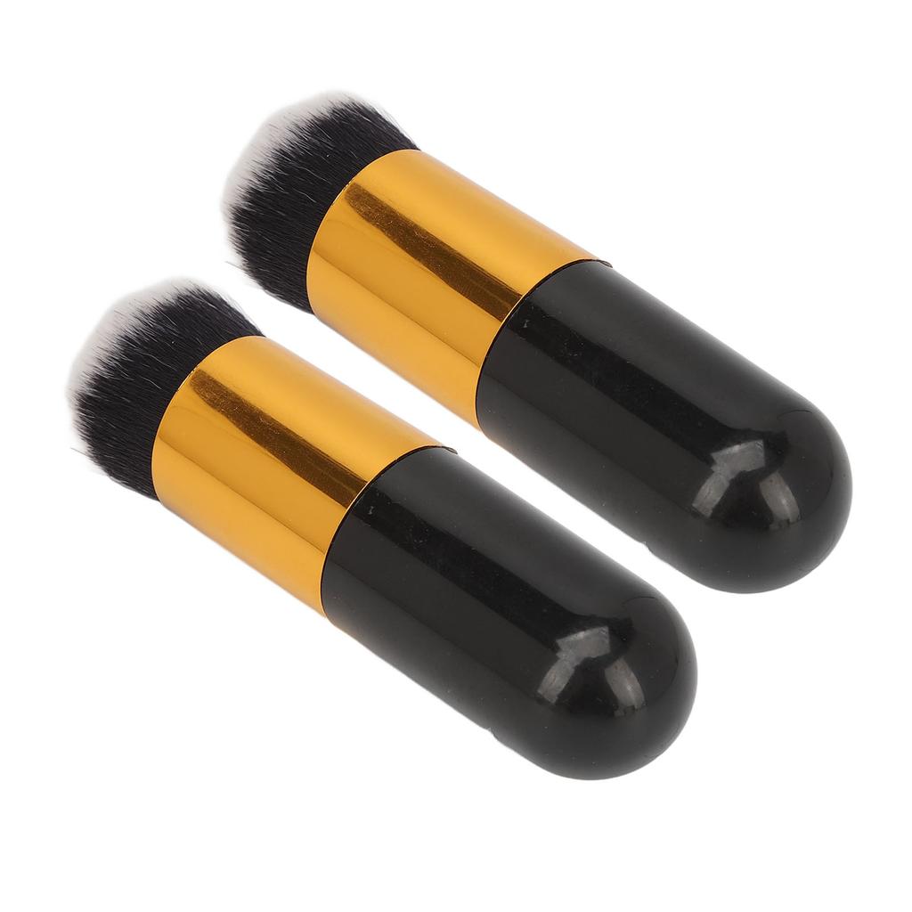 2pcs Chubby Makeup Brush Portable Fluffy Soft Synthetic Chubby Cosmetic Brush Black Golden