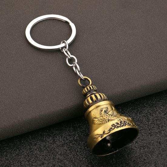 Keychain Pendant Traditional Pattern Retro Bell Design Crisp Ringing Sound Key Holder with Metal Key Ring Backpacks Suitcases Accessory
