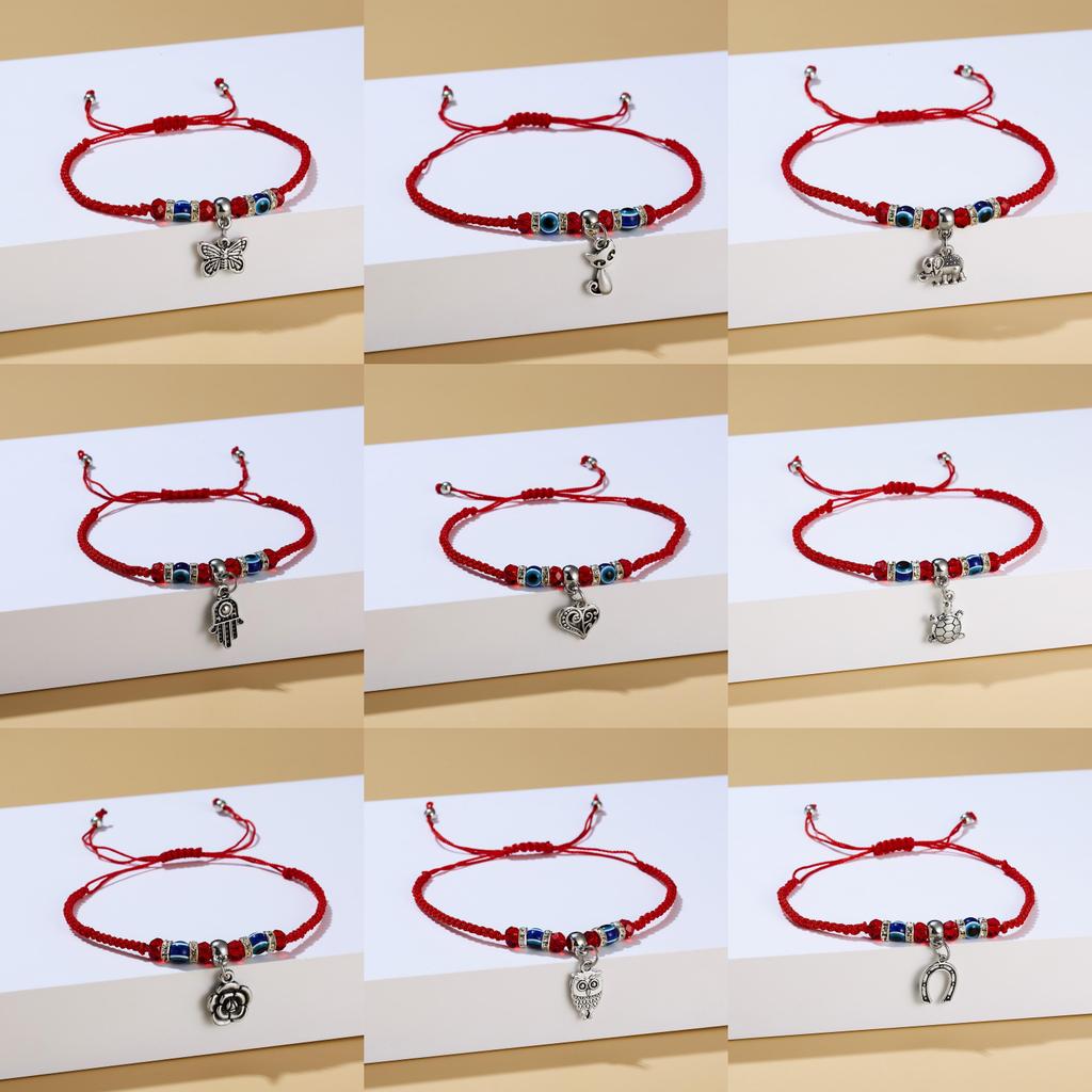 Owl Flower Turtle Elephant Pendant Weaving Bracelet With Alloy For Gift And Travel