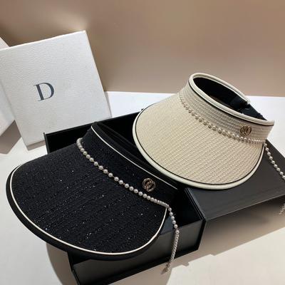 Summer Small Fragrant Wind Pearl Chain Empty Top Hat French Retro Celebrity Sun Hat Outdoor Outing Foldable Beach Hat