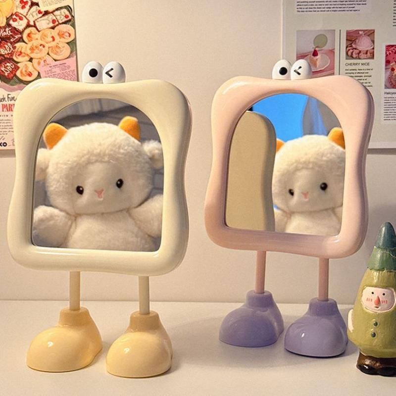 Cute Cartoon Large Eye Makeup Mirror Desktop Footstool Women'S Makeup Supplement Mirror High Aesthetic Value Mirror