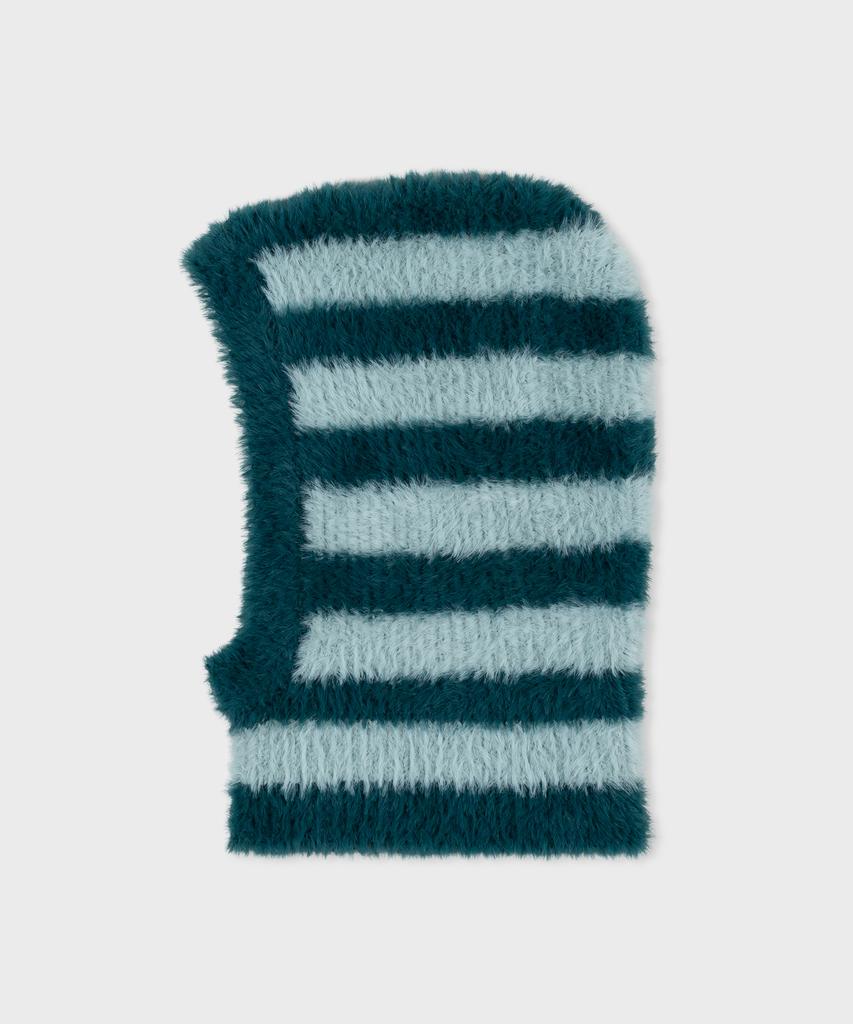 FALLETT Hairy Knit Striped Balaclava Blue