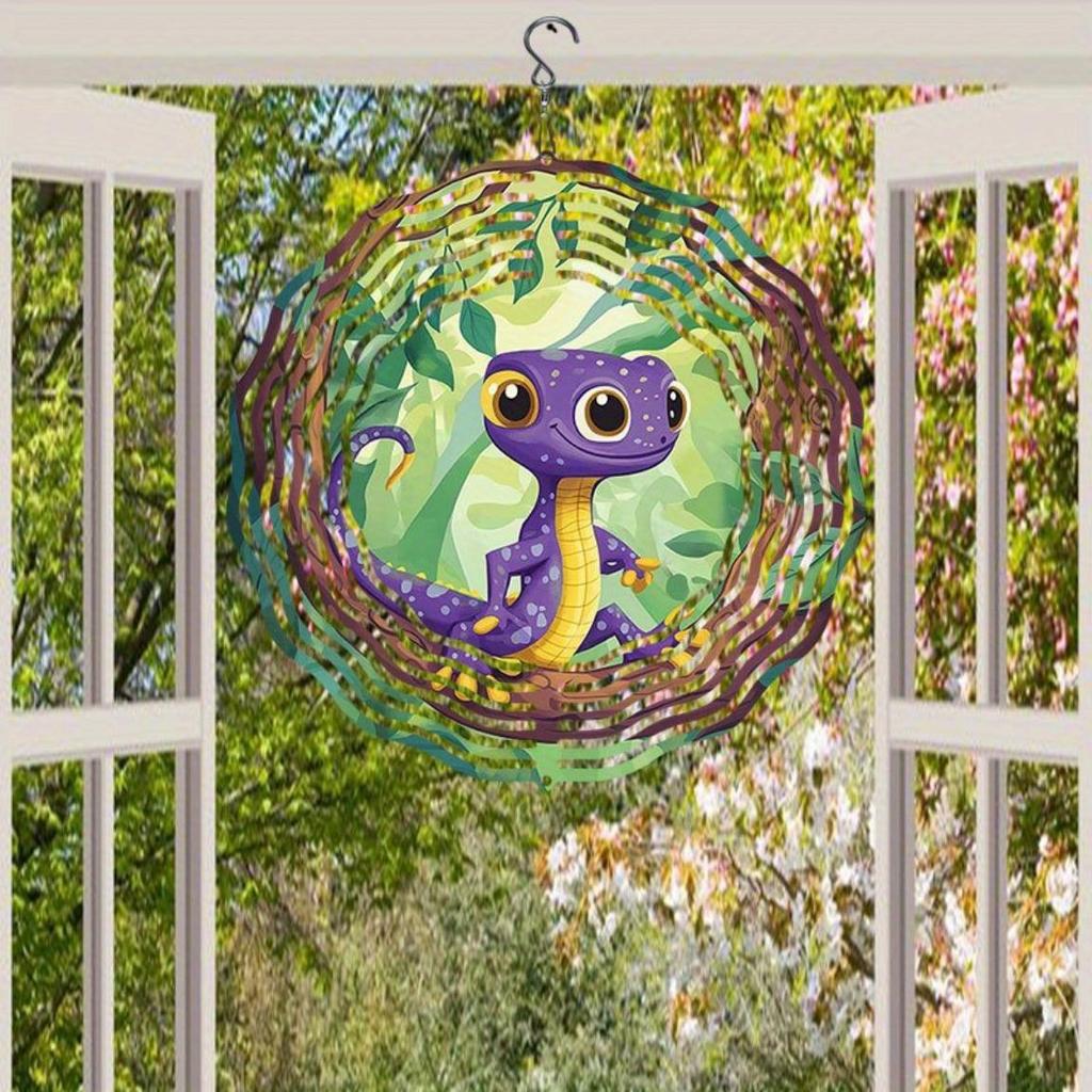 Classic Purple Lizard Pattern Metal Wind Chime Kinetic Hanging Ornament for Outdoor Christmas Thanksgiving Gift Lawn Garden Decor