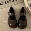 French round head Mary Jane single shoes early autumn new retro British style flat bottom inner height increase small leather shoes