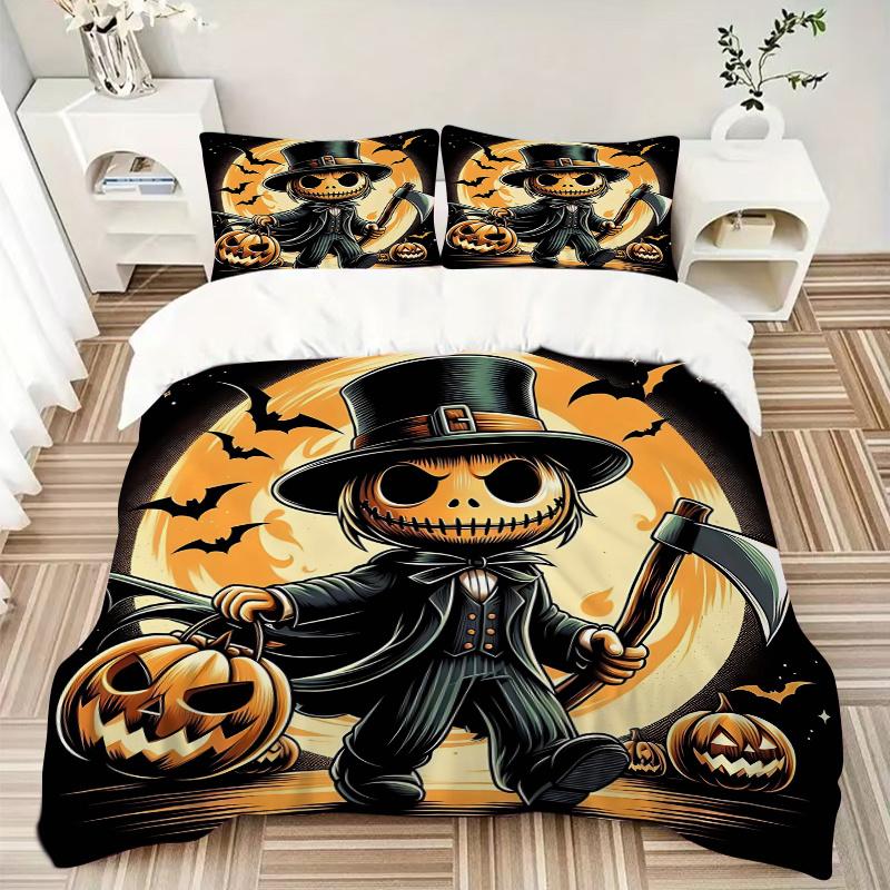 3pcs Halloween Demon Quilt Set Soft and Comfortable Bedroom, and Dorm Decor Bedding Set 1 Quilt Cover + 2 Pillowcases.N046