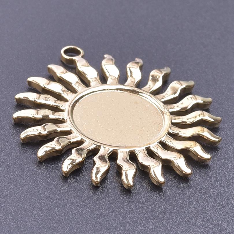 5pcs/Lot Real Gold Plated Sun Pendant Stainless Steel Charm For Jewelry Making Supplies Blank Pendants Base DIY Stone Rhinestone