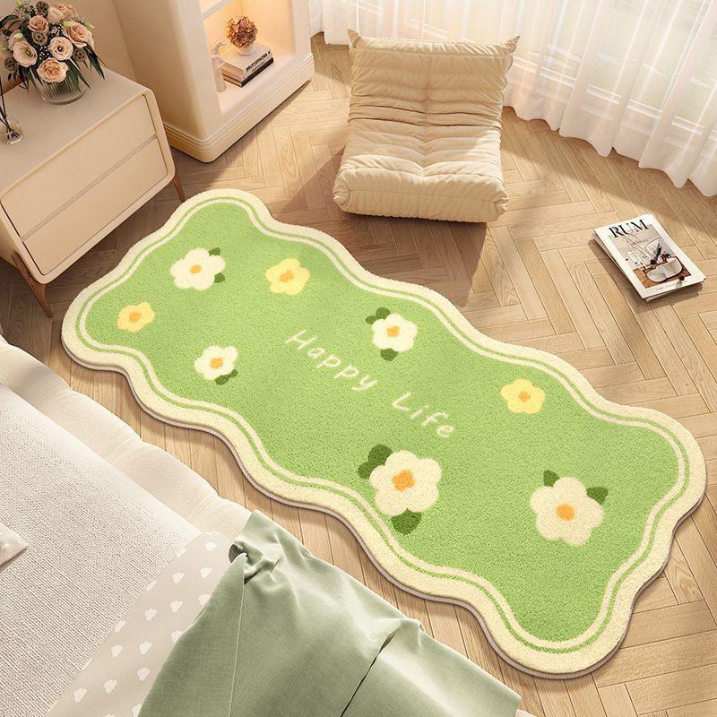 Thick, Wear-Resistant Faux Cashmere Floral Floor Mat - Ideal for Bedroom & Living Room