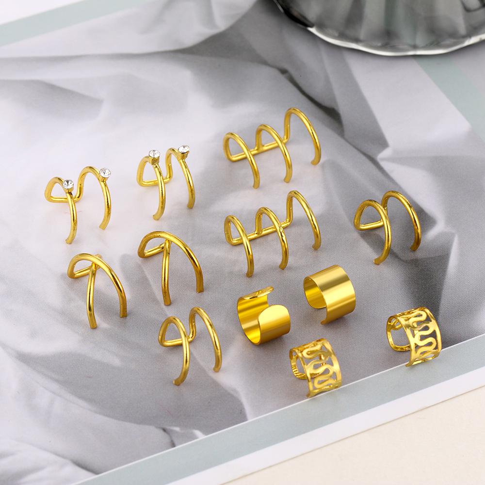 Jewdreamer Set Di 16 Orecchini A Polsino Non Forati - Placcati Oro 14K, Flessibili E Regolabili Per Cartilagine, Stile Minimalista