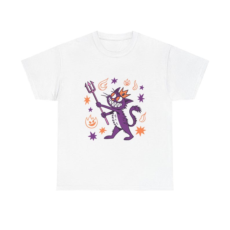 Purple Demon Cat Tee | Halloween Trident Cat Illustration 120