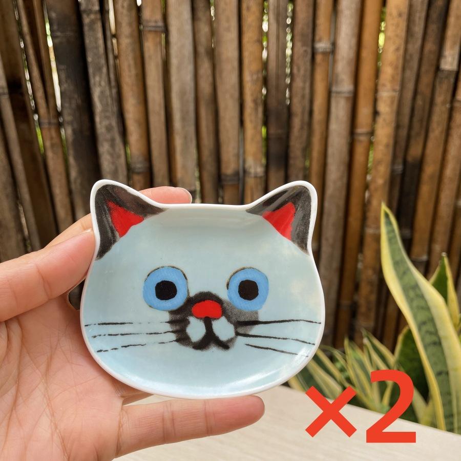 2PC Mini Serving Dishes Adorable Snack Plates Perfect Housewarming Gift Ceramic Cartoon Cat Head Kitchen Spoon Holder Cute