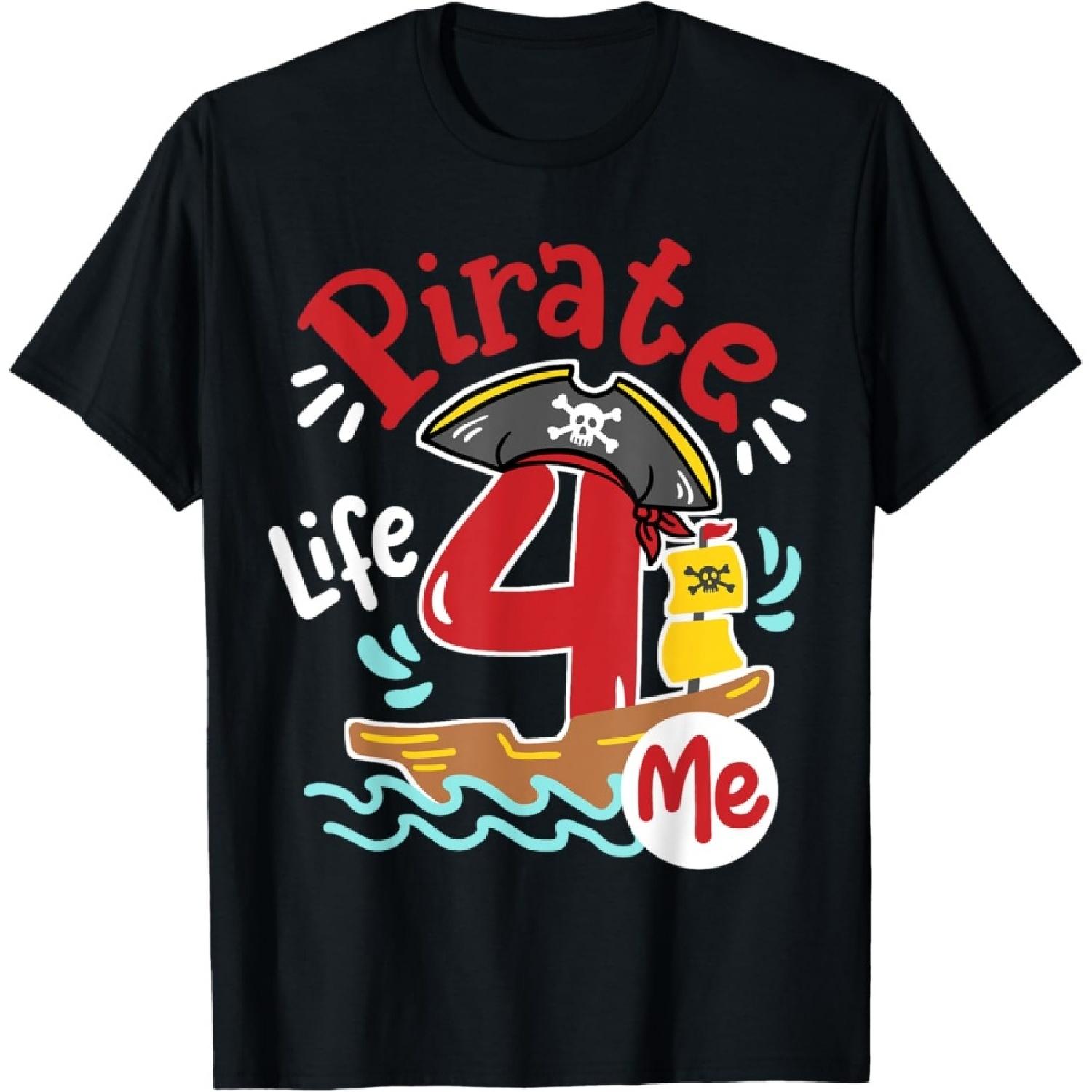 Пиратская жизнь для меня 4-й День Рождения Четырехлетний Ребенок Мальчики Футболка S