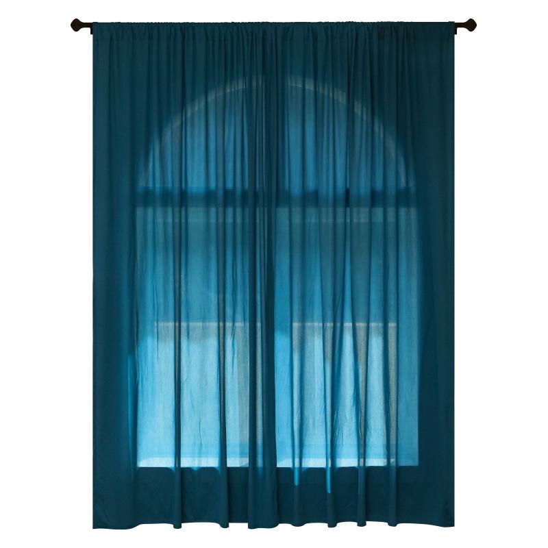 Fargerike ensfargede transparente gardiner Fransk retro lysfiltrerende personverngardiner Nordisk moderne enkel luksus transparent gardiner