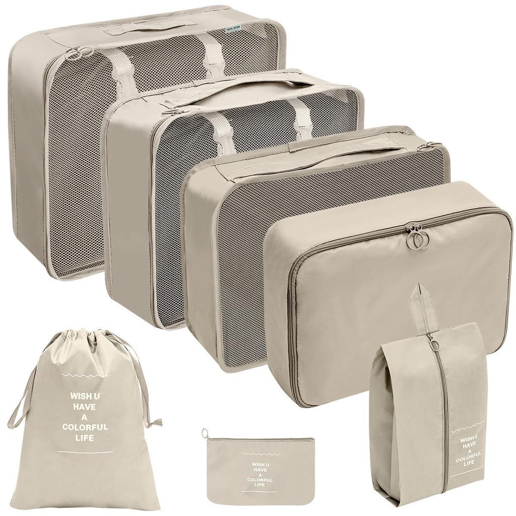Travel Packing Cubes Set 7 Pieces Lightweight Luggage Organizer Bags with Mesh Top Breathable Design for Efficient Suitcase Storage and Easy Access