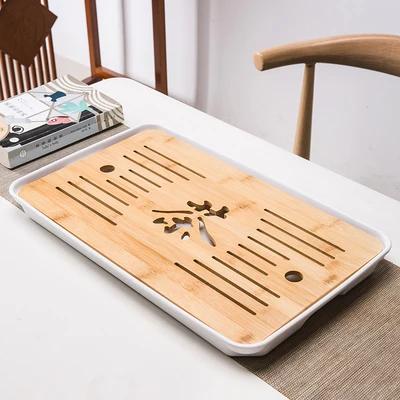 Bamboo Tea Tray Drainage Water Storage Kungfu Tea Set Living Room Coffee Table Drain Tray Storage Supplies Melamine Tea Tray