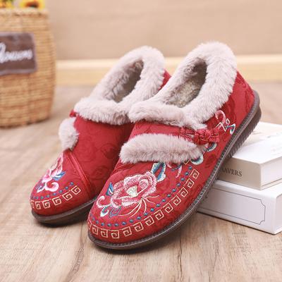 Fashion 2024 Winter Ethnic Style Embroidery Cotton Boots Women's Fashion Warm Casual Shoes Soft Bottom Non-slip Flat  Boots for Women