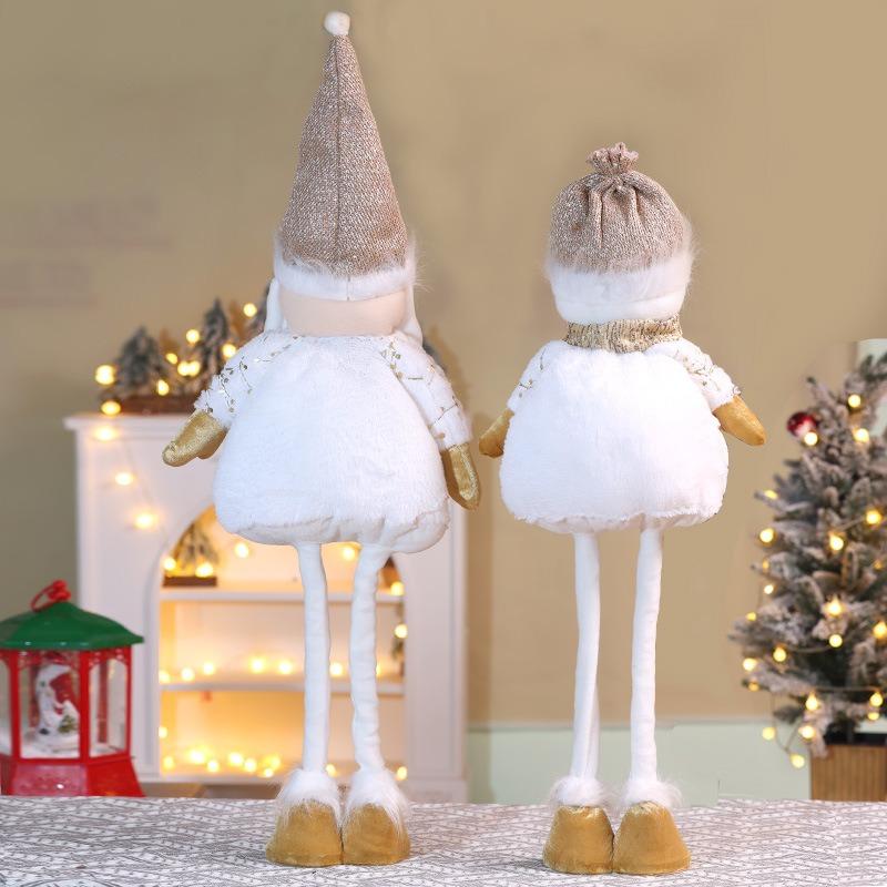 Christmas Retractable Doll Ornament Bronzing Printing Fabric Retractable Long Legs Old Man Snow Doll Ornament