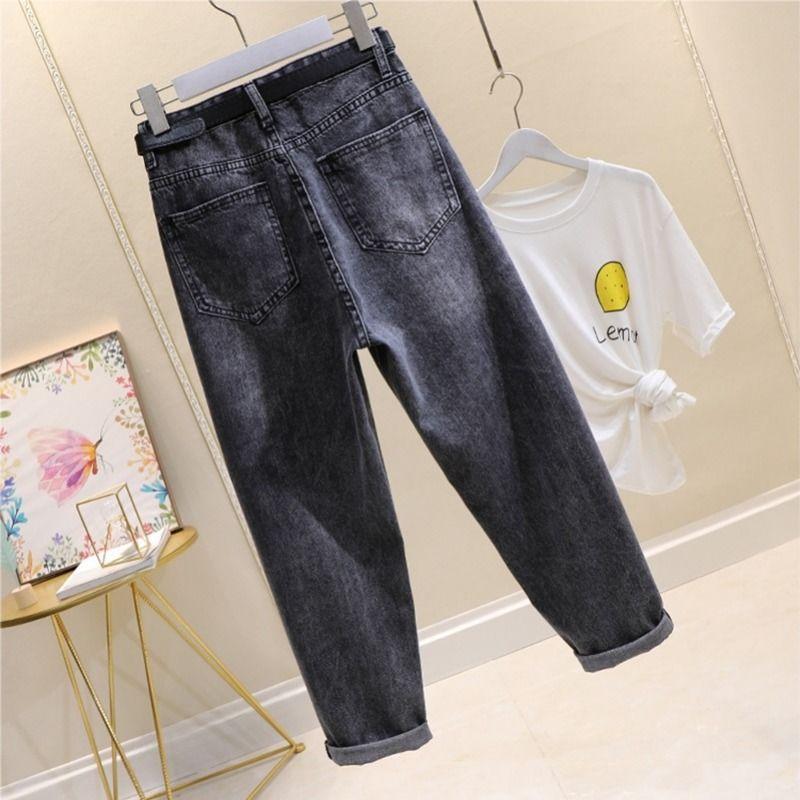 Blugi perforați la modă de toamnă Pantaloni drepți largi, versatili, cu talie înaltă