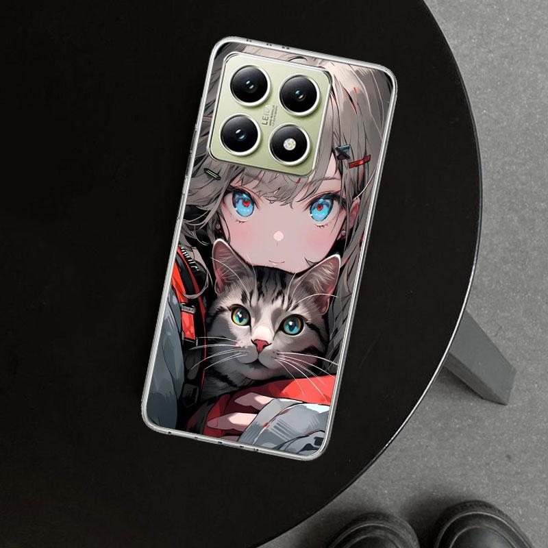 Anime Girls Cute Black Cat Phone Case Cover for Xiaomi Redmi Note 15 14 13 12 11 Pro Plus 14S 12S 11S 11T 11E 10S 10 Customized