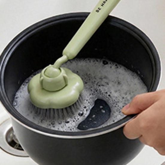Cleaning Brush Long Handle Oil-Proof 360-Degree Rotatable Head Pot Brush with PET High-Density Bristles Strong Stain Removal Cleaning Scrubber
