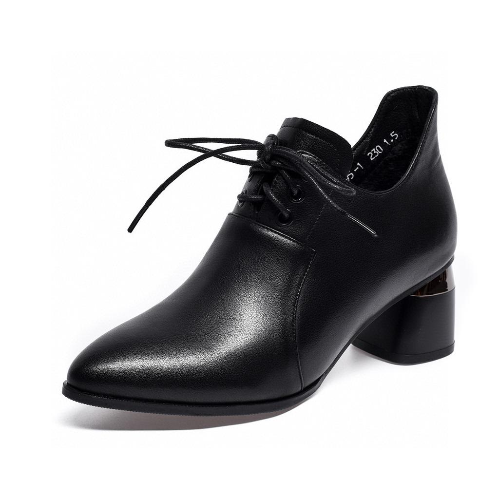 Pointed high heels women's spring new deep-mouth lace-up single shoes side zipper fashion shoes women's leather shoes