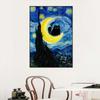 The Starry Night Van Gogh Famous Artworks Black Cat Funny Posters Canvas Print Paintings Reproduction Wall Art Mural Home Decor