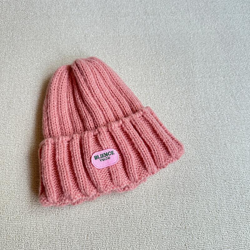 

Versatile Patch Letter Wool Hat Autumn and Winter Warm Pullover Knitted Hat Thickened Rolled Edge Ear Protection Pullover Hat One Size