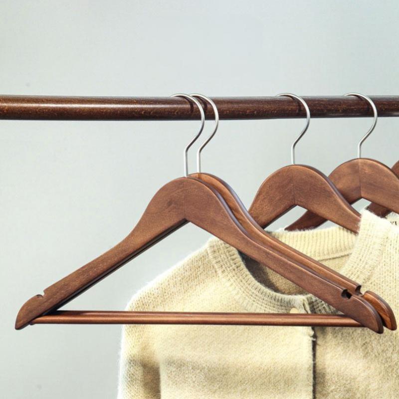 2/4 Wooden Hangers Solid Wood Hangers Clothing Store Wardrobe Wooden Clothes Hangers Home Seamless Adult Clothes Rack
