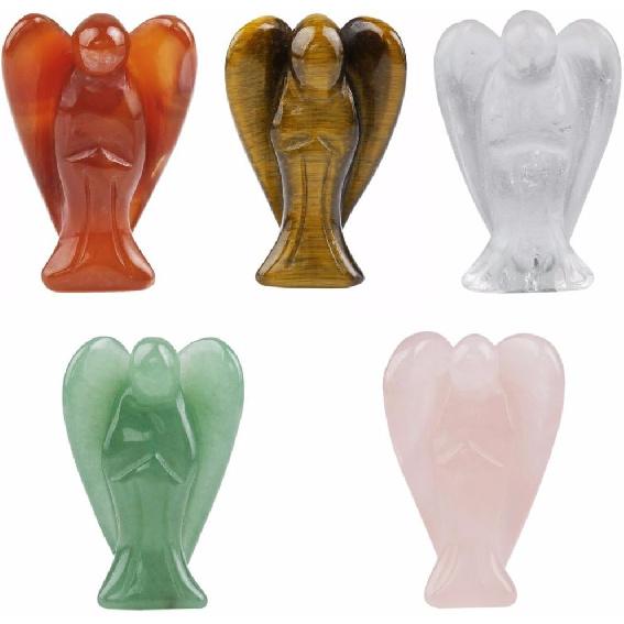 Rockcloud Healing Crystal Gemstone Carved Pocket Guardian Angel Figurines 1.5 Inch