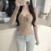 Women Autumn Sexy Lace-up Round Neck Long Sleeve Irregular Solid Color Slim T-shirt