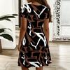 Oversized Women V Neck Short Sleeve Dress Abstract Geometric Printed Loose Dress For Summer Street Outfits