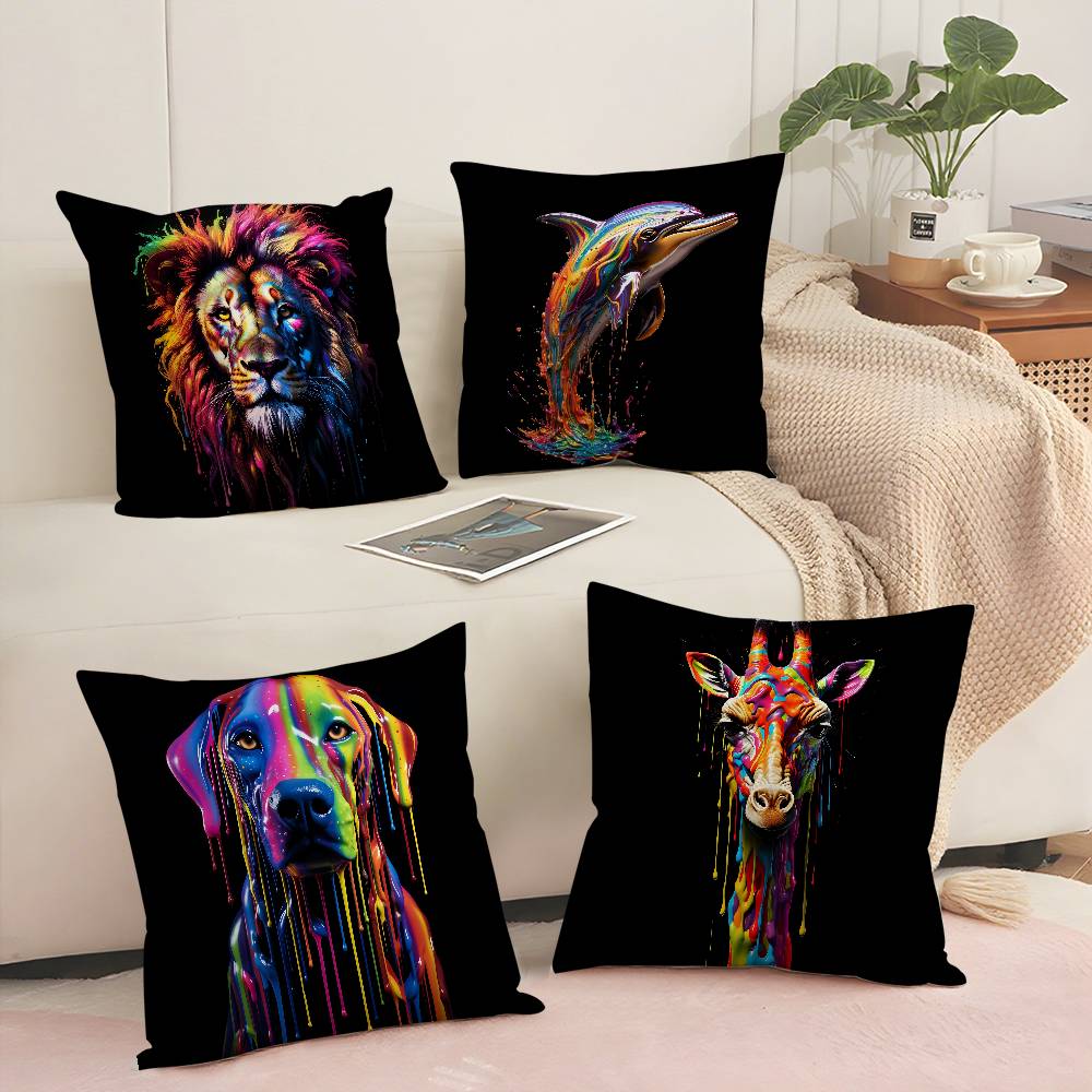 Animals Rainbow Dog Sea Otter Elephent Pillow Case Sofa Decorative Home Double-sided Printing Short Plush Cushion Pillow Cover