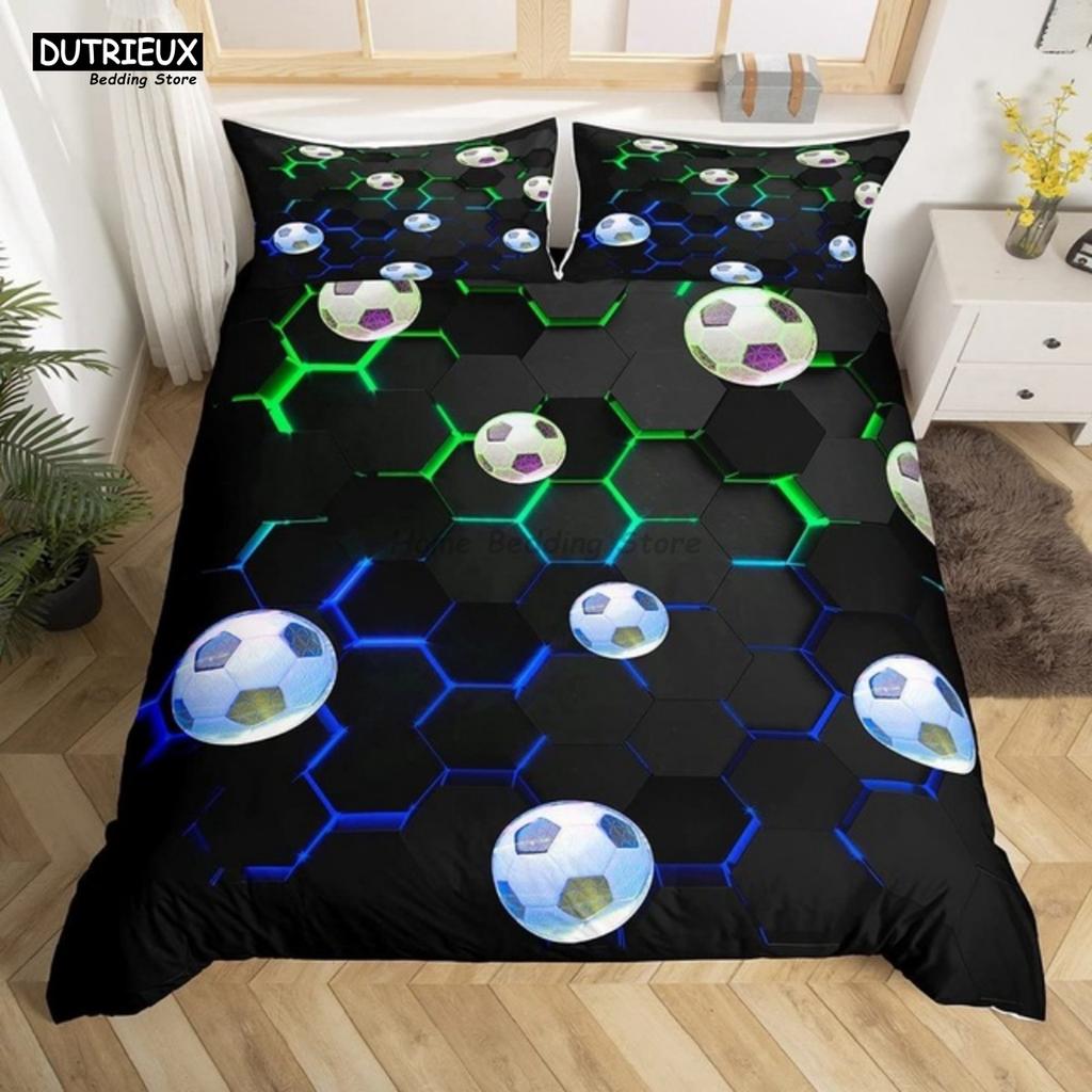 White Black Football Bedding Set Ball Sports Bed Linen Double Queen King Twin Full Size Boys Teens Soccer Duvet Cover Set Gifts