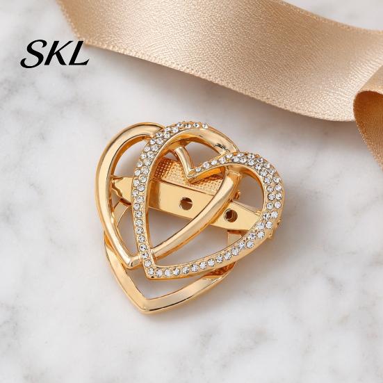Love Heart Brooch Double Layered Brooch, Rhinestone Lapel Pin for Men Women, Decorative Badge Clothes Bag Hat Scarf Suits Oxidation Resistant